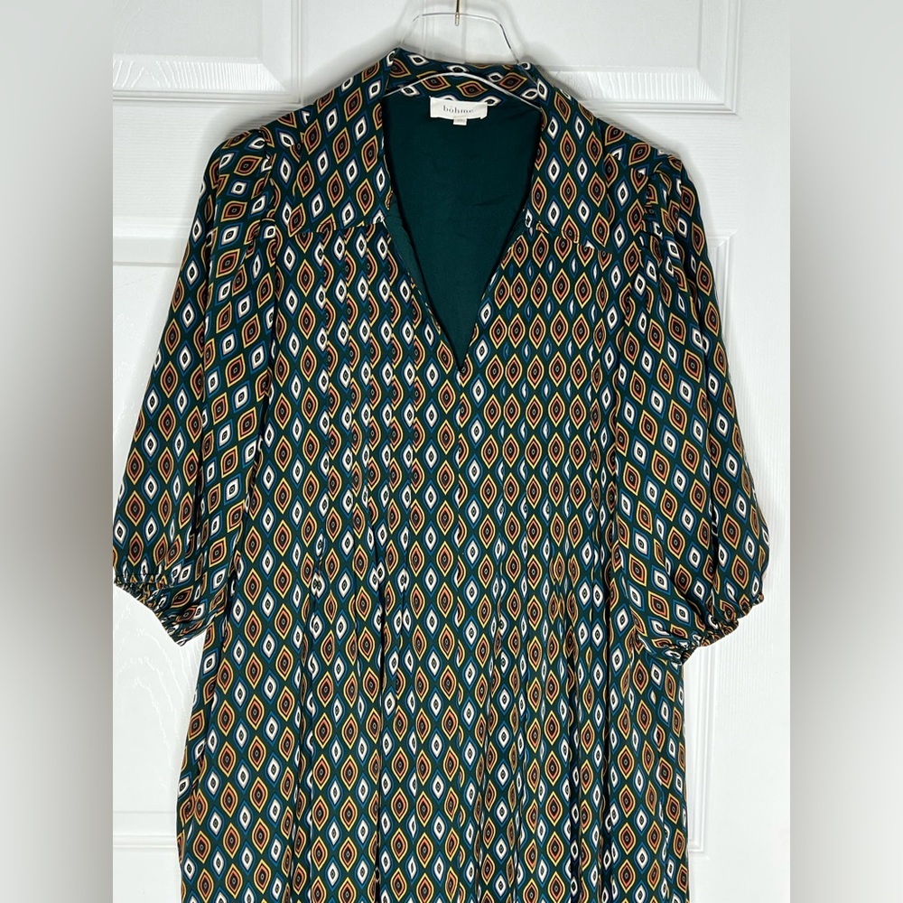 Bohme Printed Collared Midi Dress Sz XL - Picture 8 of 11